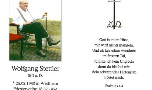 Sterbebild StD a.D. Stettler