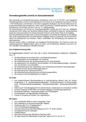 Stellenausschreibung Sekretariat AvH